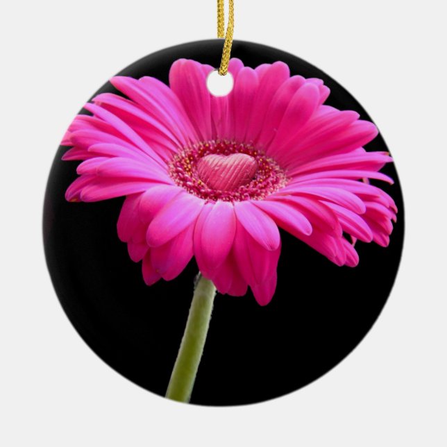 Décoration En Céramique Faisée de Gerbera rose chaud (Devant)