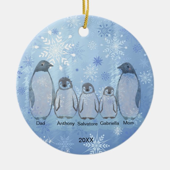 Décoration En Céramique Famille de cinq pingouins Noël (Devant)