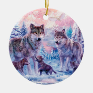 Décoration En Céramique Famille De Loups Peinture