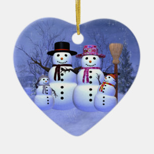 Décoration En Céramique Famille de neige avec l'ornement de 2 garçons