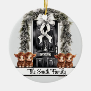 Décoration En Céramique Famille de Noël 4 vaches ornementales Highland