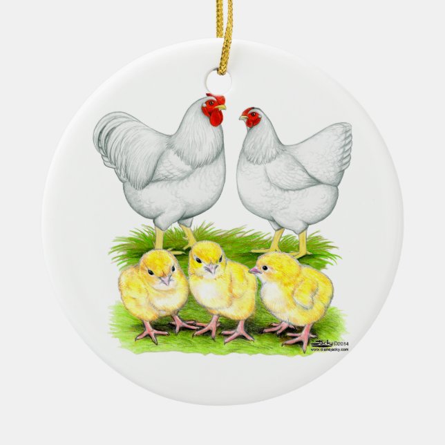Décoration En Céramique Famille de poulets blancs Wyandotte (Devant)
