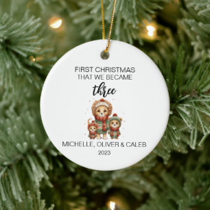 Décoration En Céramique Famille de trois lions mignons de Noël