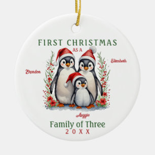 Décoration En Céramique Famille des Penguins des trois premiers Noël