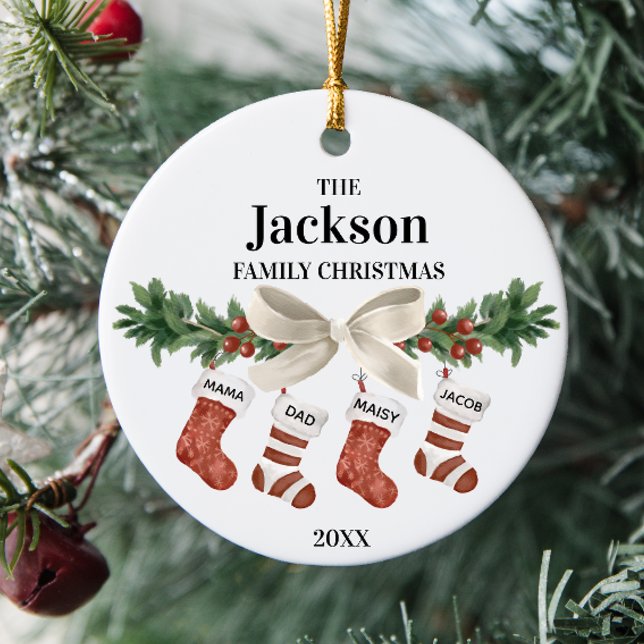 Décoration En Céramique Famille Personnalisable De 4 Stocker Noël (Créateur téléchargé)