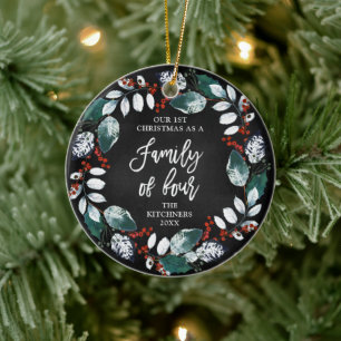 Décoration En Céramique Family Of Four Personalized Rustic Holly Wreath