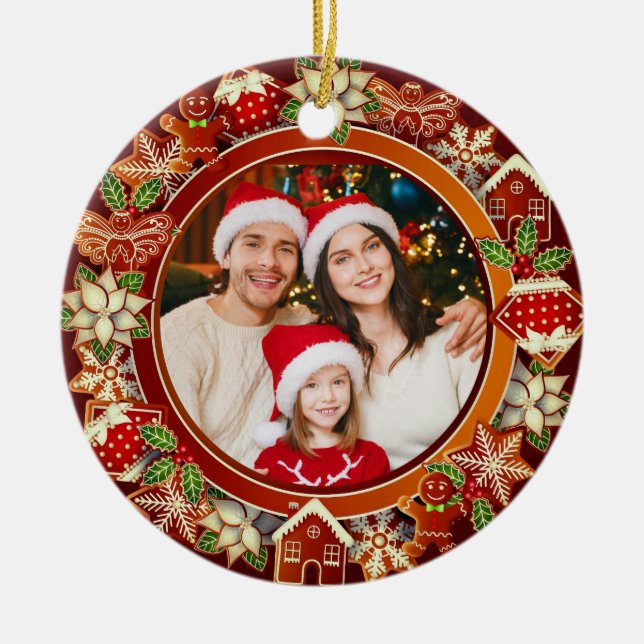 Décoration En Céramique Family Photo, Gingerbread & Poinsettia Holiday (Devant)