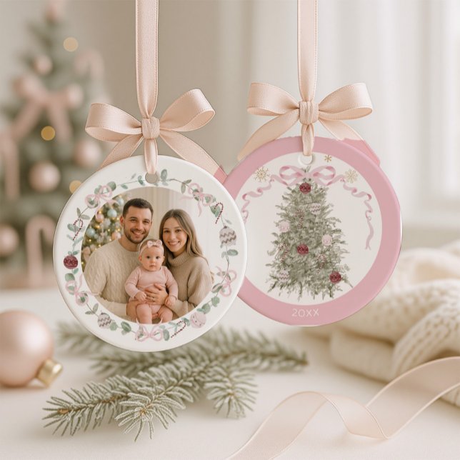 Décoration En Céramique Family Pink Christmas Photo (Créateur téléchargé)