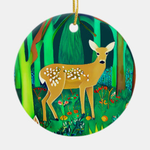 Décoration En Céramique Faon tacheté dans un cadre forestier fantaisiste 