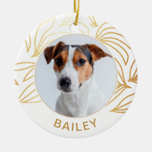 Décoration En Céramique Faux Gold Botanical Dog Photo et nom Noël