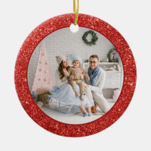 Décoration En Céramique Faux Red Parties scintillant Famille Photo Noël