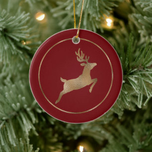 Décoration En Céramique Faux renne en feuille d'or sur fond rouge (pas de 