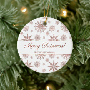 Décoration En Céramique Faux Rose Gold Color Look Snowflakes & Text
