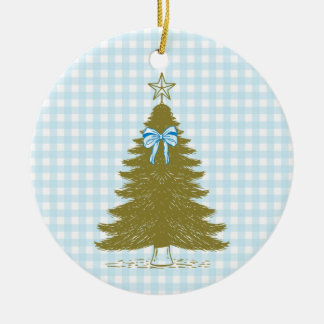Décoration En Céramique Faye and Lauren Blue Gingham Holiday Ornament
