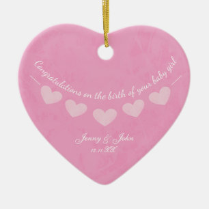 Décoration En Céramique Félicitations petite fille rose du coeur
