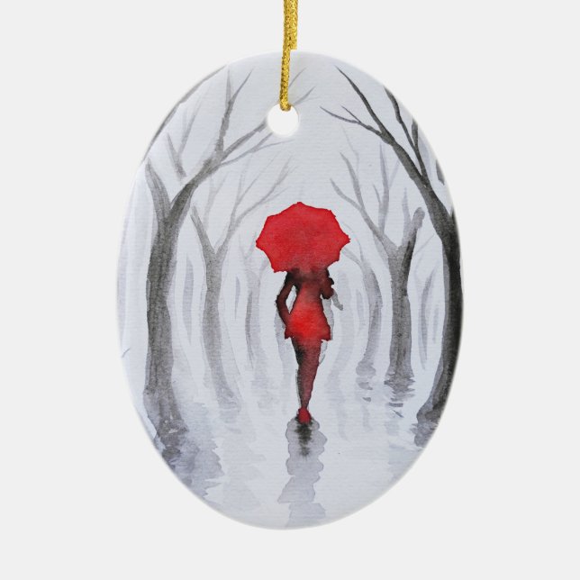 Décoration En Céramique Femme avec parapluie rouge (Devant)
