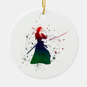 Décoration En Céramique Femme Samurai guerrière avec épée