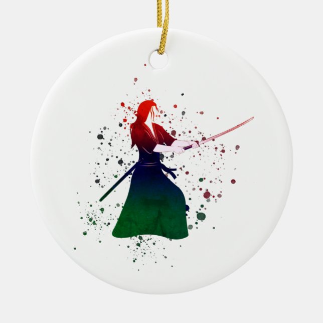 Décoration En Céramique Femme Samurai guerrière avec épée (Devant)