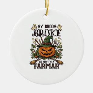 Décoration En Céramique Ferme Broom Broke Citrouille Halloween Sorcière Ch