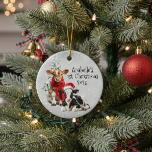 Décoration En Céramique Ferme des vacances d'hiver Vache 1er Noël 