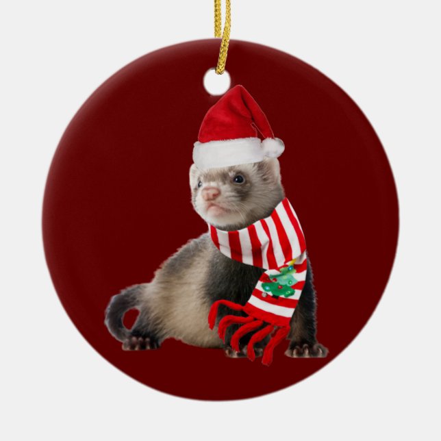 Décoration En Céramique Ferret avec Casquette Scaft Noël (Devant)