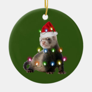Décoration En Céramique Ferret avec lumière Casquette Noël