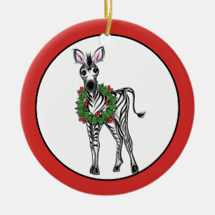 Décoration En Céramique Festive Fête Zebra illustration, Holly wreath
