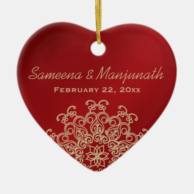 Décoration En Céramique Fête de mariage Rouge et Or Indien Favoriser (Devant)