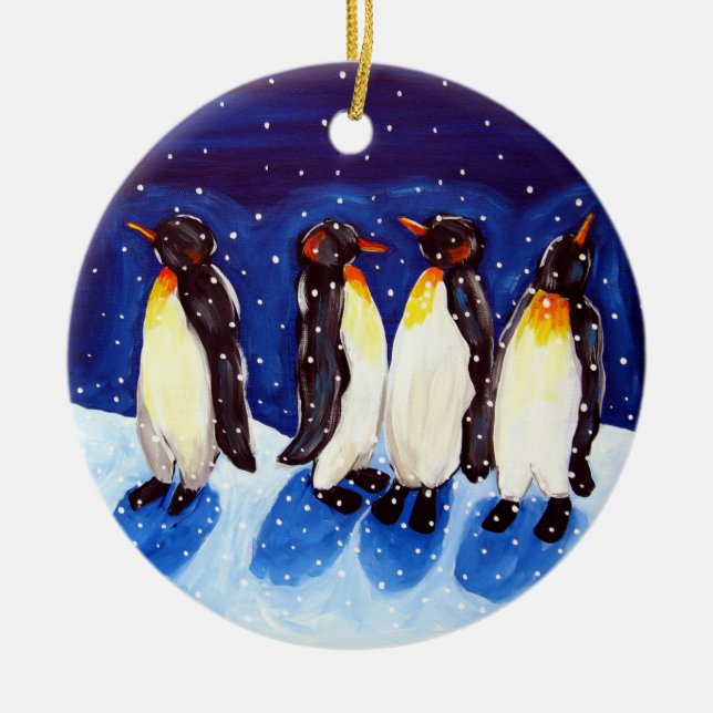 Décoration En Céramique Fête des pingouins pour l'hiver (Devant)