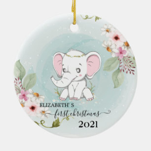 Décoration En Céramique Fête Noël Baby Elephant Fleurs