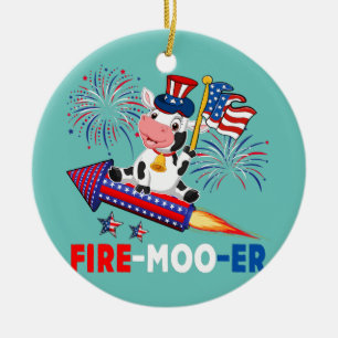 Décoration En Céramique Feu Moo Er Vache équitation Firecracker American D