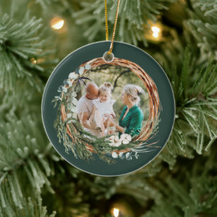 Décoration En Céramique Feuillage moderne avec couronne photo vert de Noël