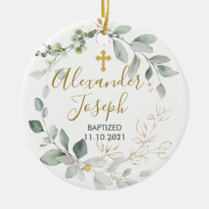 Décoration En Céramique Feuillage vert, baptême bébé Photo