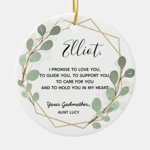 Décoration En Céramique Feuille géométrique verte Parrain Garçon Promise