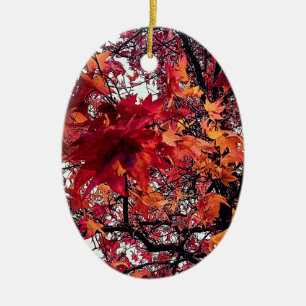 Décoration En Céramique Feuille rouge et orange
