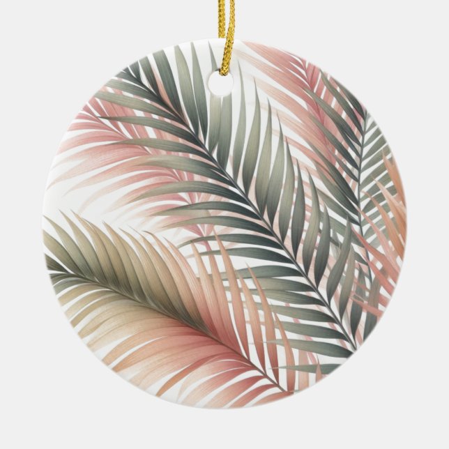 Décoration En Céramique Feuilles de palme vert rose tropical (Devant)