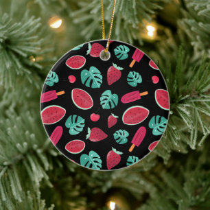 Décoration En Céramique Feuilles de pavot, cerise, fraise et pastèque