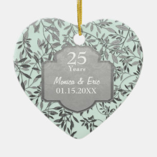 Décoration En Céramique Feuilles du 25e anniversaire de Mariage d'argent