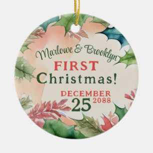 Décoration En Céramique Fiançailles de Noël rouge et vert Photo