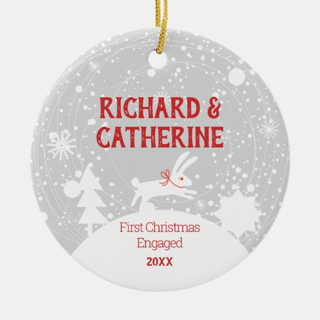 Décoration En Céramique Fiançailles personnalisé 1er Noël engagé mignon (Devant)