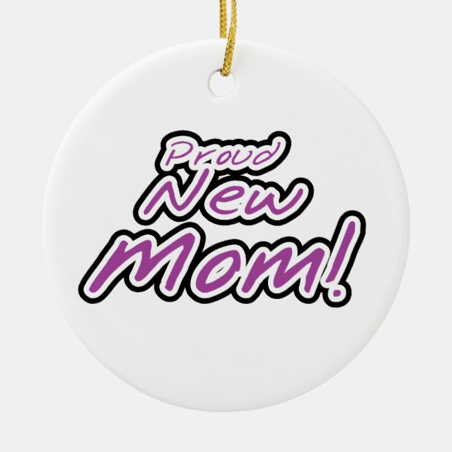 Décoration En Céramique Fier Nouveau maman Cadeaux de texte noir et pourpr (Devant)