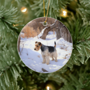 Décoration En Céramique Fil Fox Terrier Laisser neiger Noël