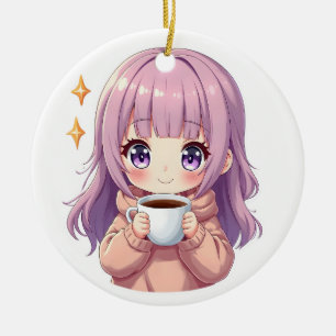 Décoration En Céramique Fille au café Kawaii Cozy – Autocollant esthétique