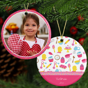 Décoration En Céramique Fille Baker Cuisine rose Chef enfant Photo Noël