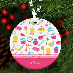 Décoration En Céramique Fille Baker Cuisine rose Motif Chef enfant Noël