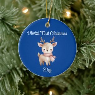 Décoration En Céramique Fille Bébé Bleu Cobalt Personnalisée Premier Noël