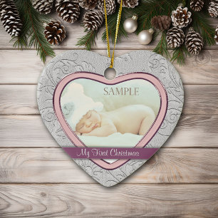 Décoration En Céramique Fille bébé du coeur d'argent premier Noël