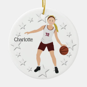 Décoration En Céramique Fille blonde de basket-ball dans marron et le