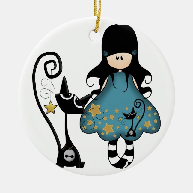 Décoration En Céramique Fille de Goth avec le chat (Devant)