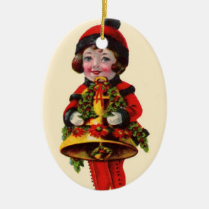 Décoration En Céramique Fille de Noël Vintage avec Bell